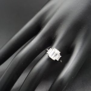 3 Stone Emerald Cut Moissanite Ring