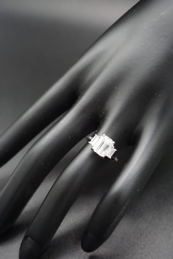 3 Stone Emerald Cut Moissanite Ring