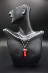 Hex Pendant Stainless Steel Red Stone Pendant 18 Inch Chain